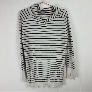 CASLON Black White Striped Long Tunic Hoodie Sweater